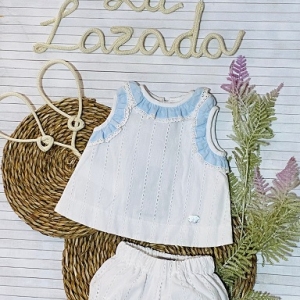 Conjunto Bebé Niña Dos Piezas Algodón Celeste. José Varón