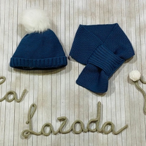 Conjunto Gorro Pompón Y Bufanda Azul
