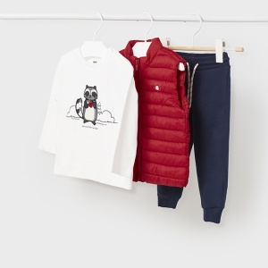 Conjunto Bebé 3 Piezas Chaleco Acolchado Rojo. Mayoral