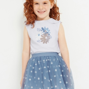 Vestido Apliques Algodón Tul Porcelana. Mayoral