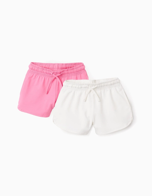 Pack 2 Bermudas Felpa Blanco/Rosa. Zippy