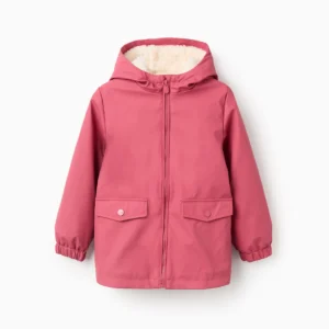 Parka de Goma con Capucha y Forro Sherpa Rosa Oscuro. Zippy