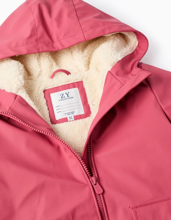 Parka de Goma con Capucha y Forro Sherpa Rosa Oscuro. Zippy - Imagen 3