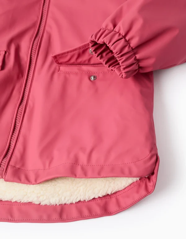 Parka de Goma con Capucha y Forro Sherpa Rosa Oscuro. Zippy - Imagen 4