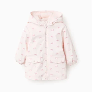 Parka de Goma Capucha Y Pelo Lazos Rosa. Zippy