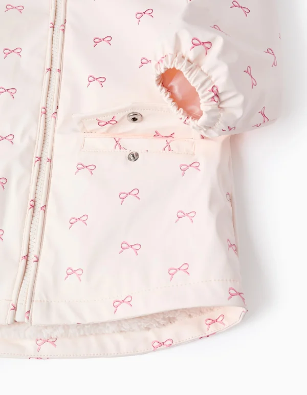Parka de Goma Capucha Y Pelo Lazos Rosa. Zippy - Imagen 4