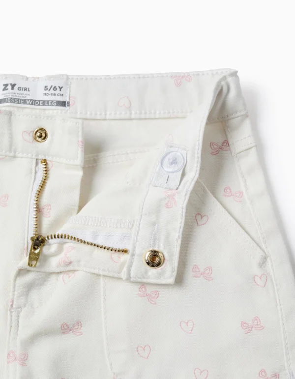 Pantalón Sarga Estampado Wide Leg Blanco/Rosa. Zippy - Imagen 3