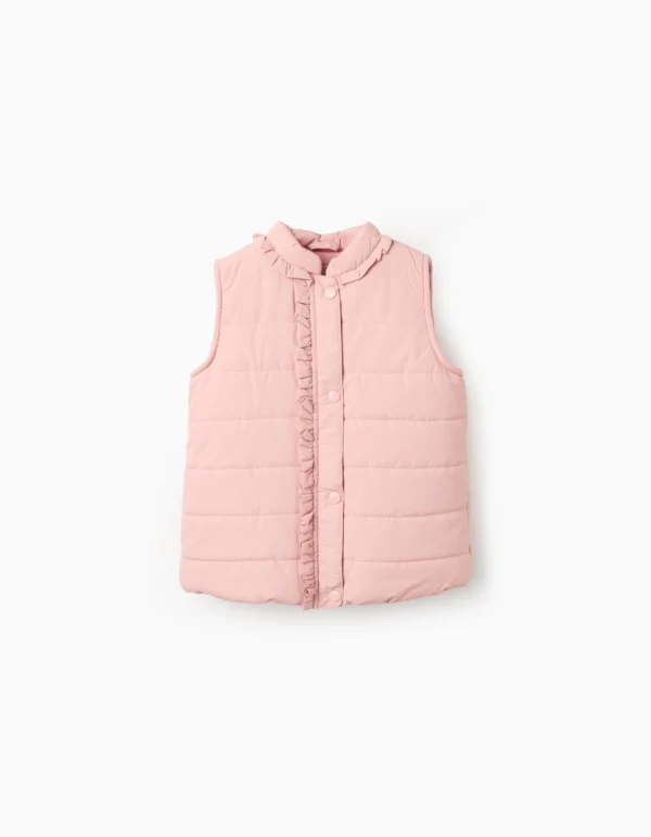 Chaleco Acolchado Volantes Forro Polar Rosa. Zippy