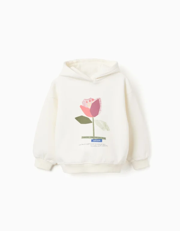 Sudadera Capucha Flor Blanco. Zippy
