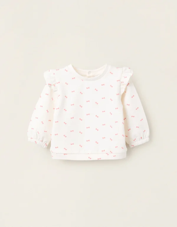 Sudadera Perchada Volantes Lazos Blanco. Zippy
