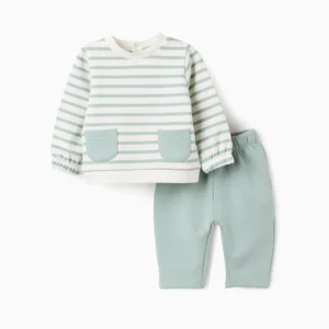 Sudadera + Pantalón Rayas Blanco/Verde Agua. Zippy