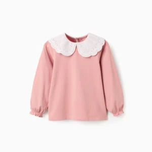 Camiseta Cuello Bordado Inglés Volantes Rosa. Zippy