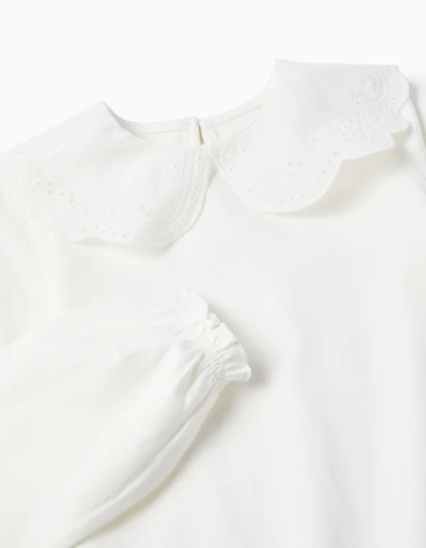 Camiseta Cuello Bordado Inglés Volantes Blanca. Zippy - Imagen 4