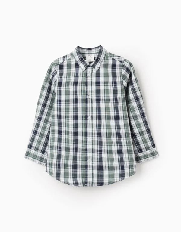 Camisa Algodón Cuadros Verde/Azul Oscuro. Zippy - Imagen 2