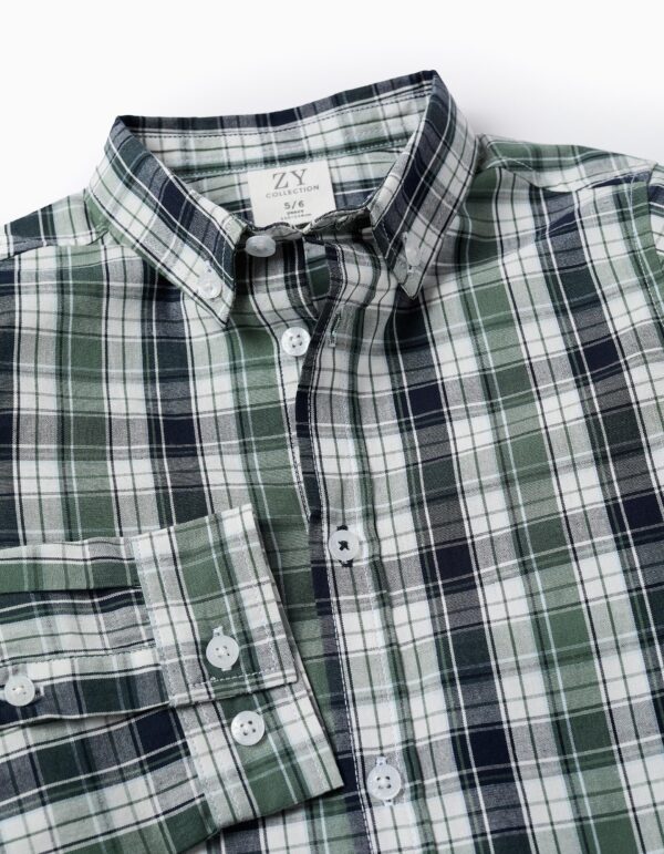 Camisa Algodón Cuadros Verde/Azul Oscuro. Zippy - Imagen 3