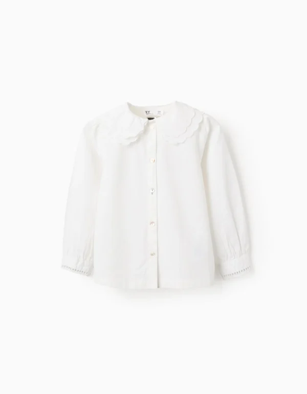 Camisa Algodón Detalles Bordados Blanco. Zippy