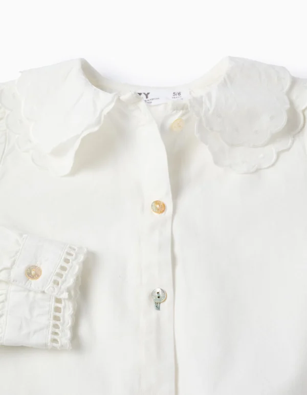 Camisa Algodón Detalles Bordados Blanco. Zippy - Imagen 3