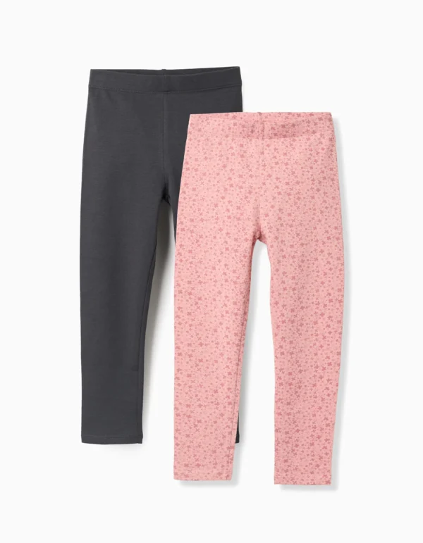 Lote de 2 Leggings Florales/Lisos Rosa/Gris. Zippy