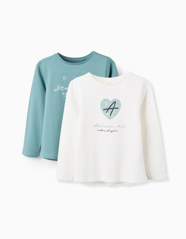 Lote de 2 Camisetas Manga Larga Abstract Blanco/Verde. Zippy