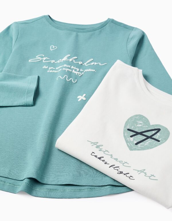 Lote de 2 Camisetas Manga Larga Abstract Blanco/Verde. Zippy - Imagen 3