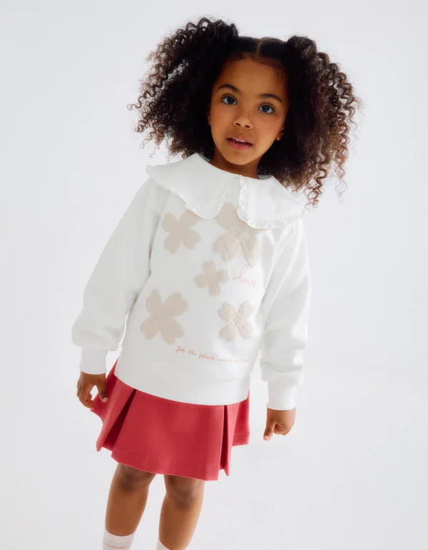 Sudadera Perchada Flores Relieve Blanco. Zippy