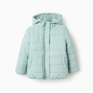 Chaqueta Acolchada Capucha Forro Polar Verde Agua. Zippy