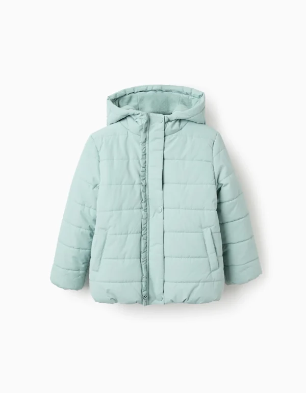 Chaqueta Acolchada Capucha Forro Polar Verde Agua. Zippy