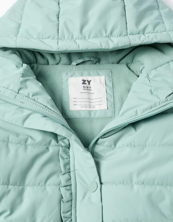 Chaqueta Acolchada Capucha Forro Polar Verde Agua. Zippy - Imagen 3