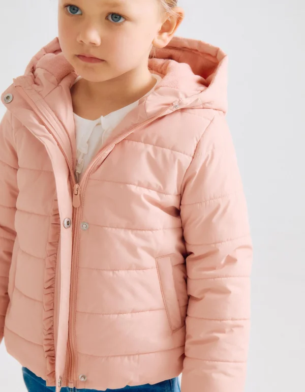 Chaqueta Acolchada Capucha Forro Polar Rosa. Zippy