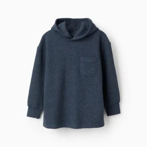 Sudadera Capucha Textura Waffle Azul Oscuro. Zippy