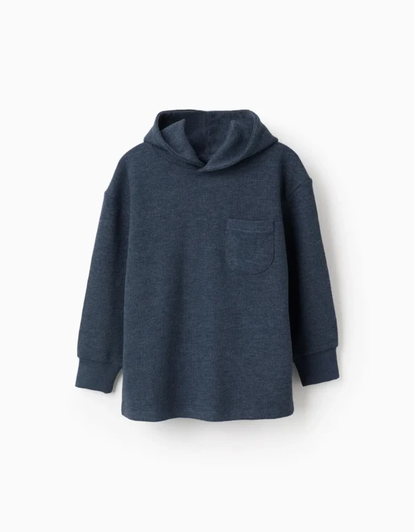 Sudadera Capucha Textura Waffle Azul Oscuro. Zippy