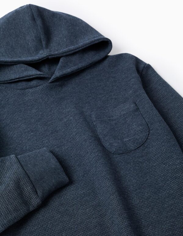 Sudadera Capucha Textura Waffle Azul Oscuro. Zippy - Imagen 3