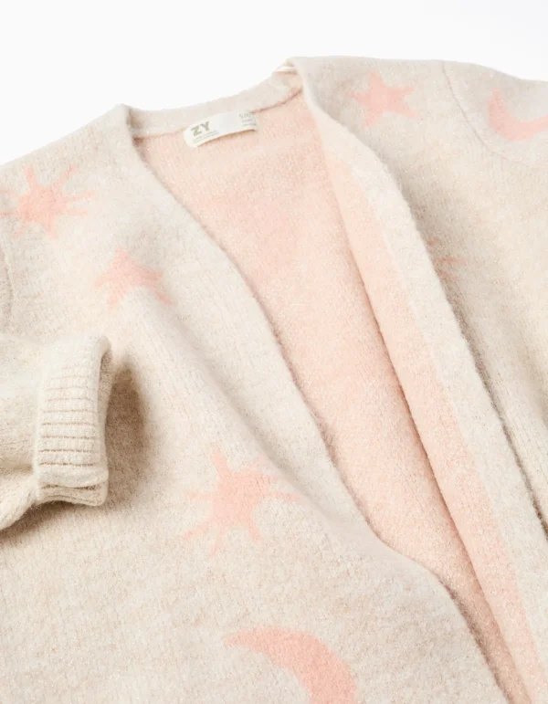 Chaqueta Larga Punto Lúrex Bordado Beige/Rosa. Zippy - Imagen 3