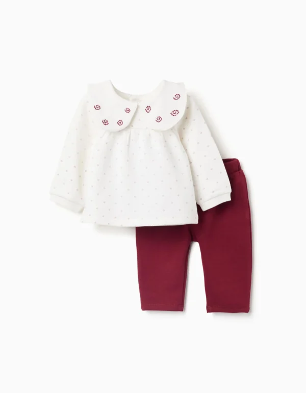 Sudadera + Pantalón Perchados blanco/burdeos. Zippy