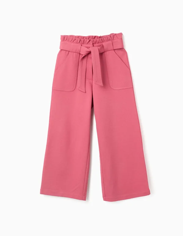 Pantalón Punto Roma 'Wide Leg' Rosa. Zippy