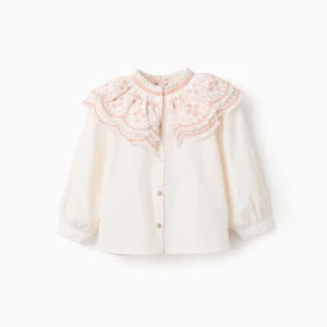 Blusa Popelina Detalles Bordados Blanco/Rosa. Zippy