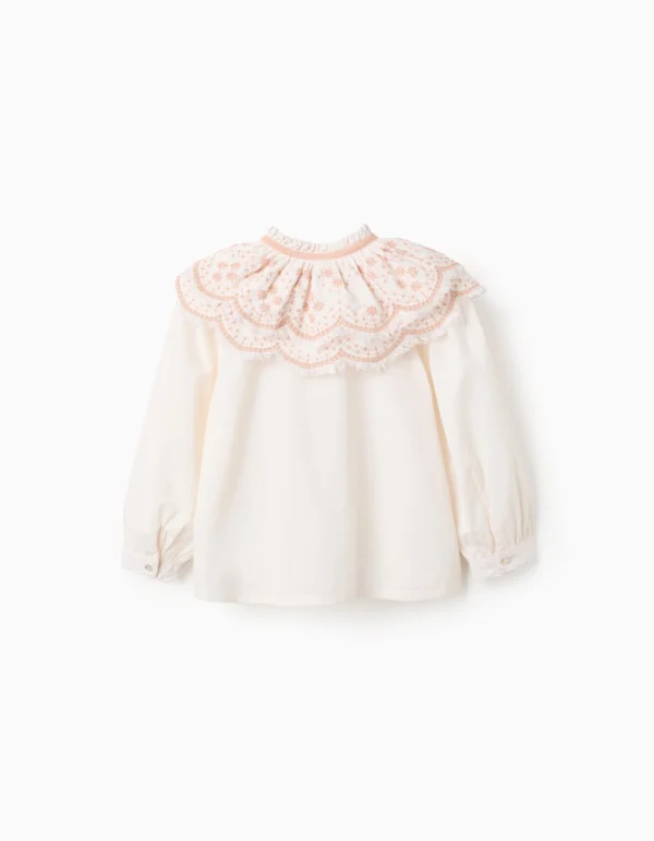 Blusa Popelina Detalles Bordados Blanco/Rosa. Zippy - Imagen 2