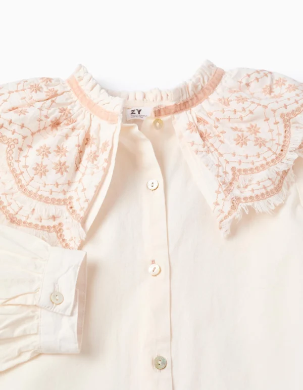 Blusa Popelina Detalles Bordados Blanco/Rosa. Zippy - Imagen 3