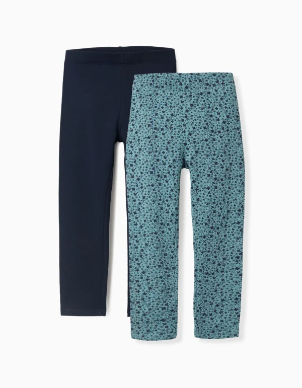 Lote 2 Leggings Florales/Lisos Azul/Turquesa. Zippy