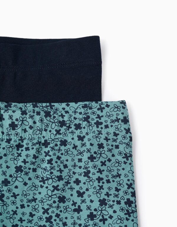 Lote 2 Leggings Florales/Lisos Azul/Turquesa. Zippy - Imagen 3