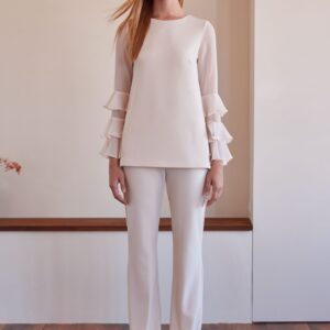 Conjunto Blusón Mangas Gasa Blanco. Arggido
