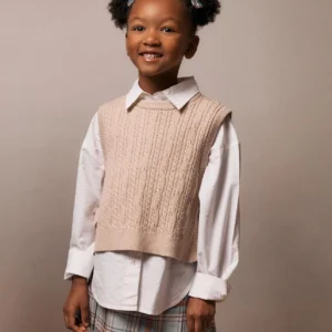 Chaleco de Punto Trenzado con Lazos Beige Zippy