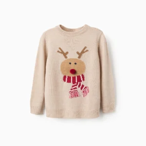 Jersey de Punto con Jacquard de Reno y Pompón para Niño Beige Zippy