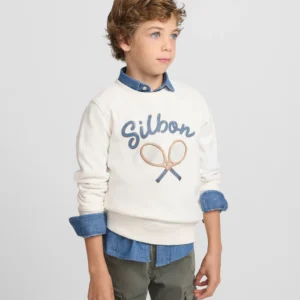 Sudadera kids raqueta junior crema Silbon