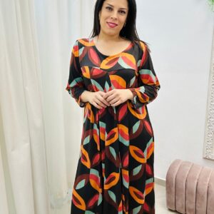 Vestido Midi Estampado Geométrico Multicolor