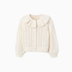 Cárdigan Algodón Punto Calado Volantes Blanco Zippy