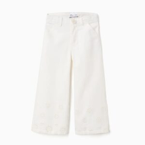 Pantalón Ancho Sarga Bordado Inglés Beige Claro Zippy