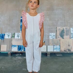 Mono Algodón Pierna Ancha Volantes Blanco/Rosa Zippy