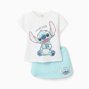 Camiseta + Falda-Pantalón Algodón Stitch Blanco/Azul Zippy