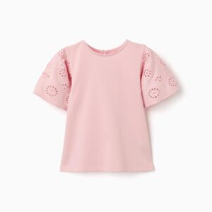 Camiseta Algodón Mangas Bordado Inglés Rosa Zippy